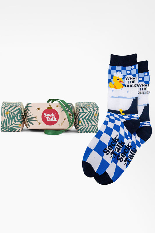 Men's Combed Cotton Socks Christmas Cracker Gift Box - Blue/Black, What the Duck?