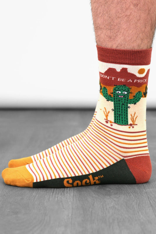 Men's Combed Cotton Crew Socks- Cream, Prickly Cactus