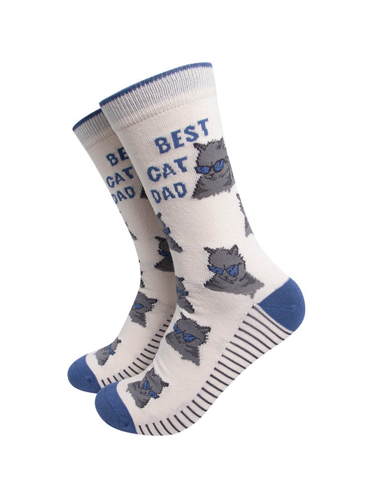 Best-Cat-Dad-Combed-Cotton-Socks-in-White-On-Mannequin