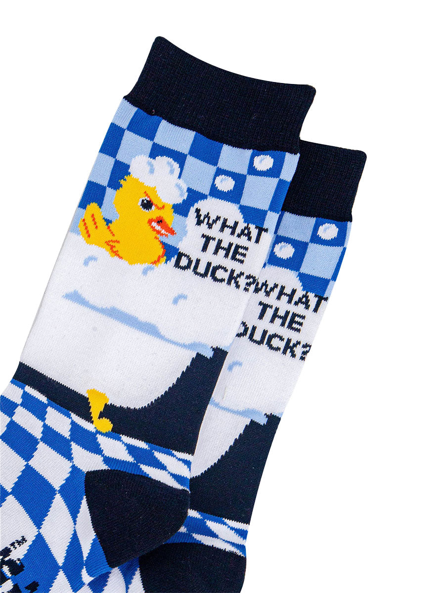 mens-combed-cotton-crew-socks-blue-what-the-duck-close-up