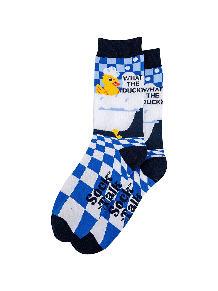 mens-combed-cotton-crew-socks-blue-what-the-duck-laying-flat