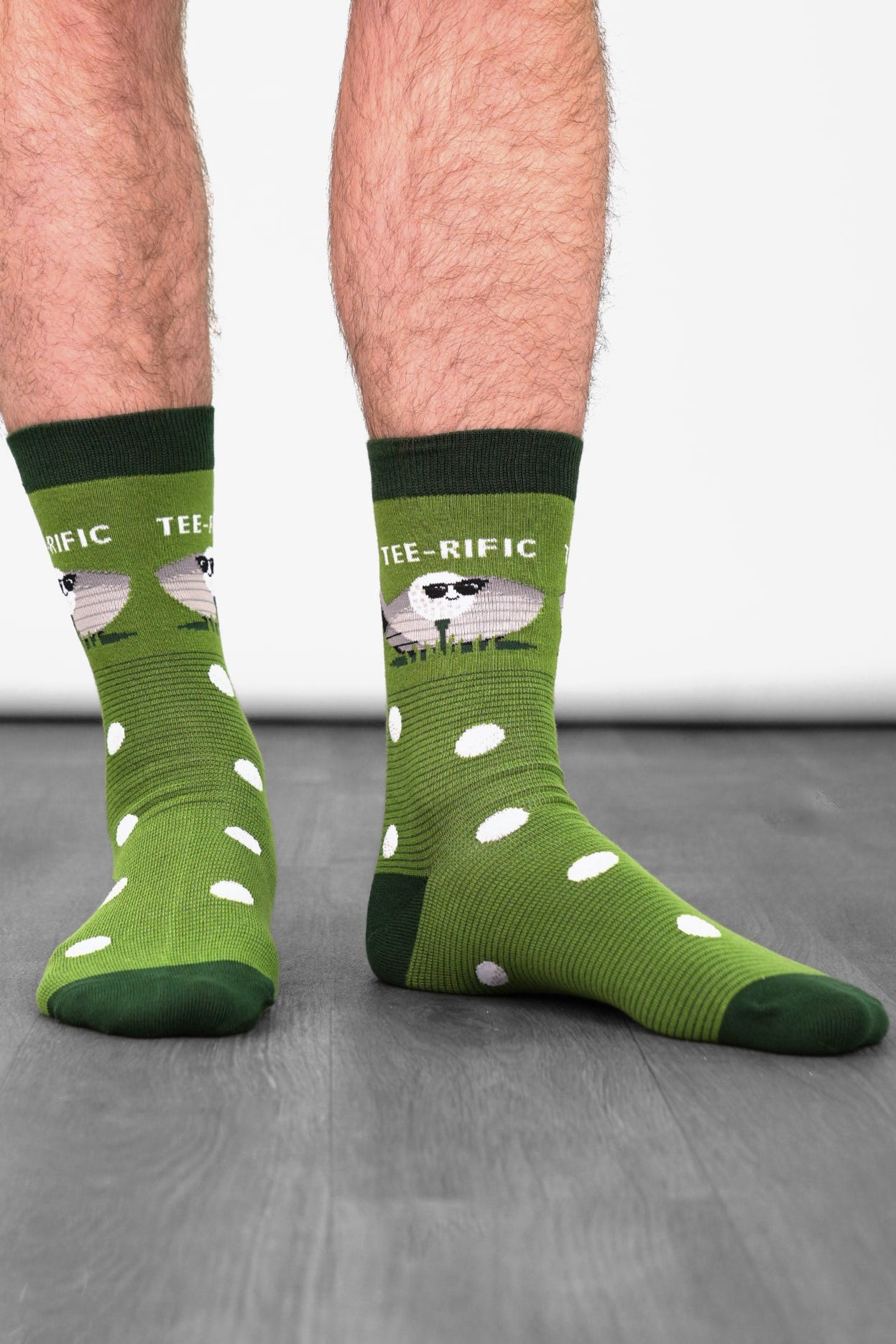 Men's Combed Cotton Crew Socks- Green, Teerific Golf