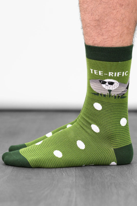 Men's Combed Cotton Crew Socks- Green, Teerific Golf