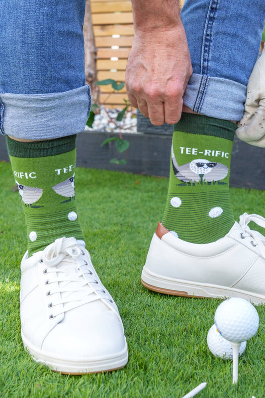 Men's Combed Cotton Crew Socks- Green, Teerific Golf