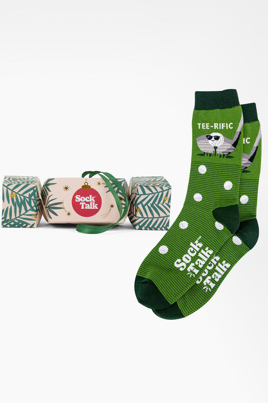 Men's Combed Cotton Socks Christmas Cracker Gift Box - Green, Teerific Golf