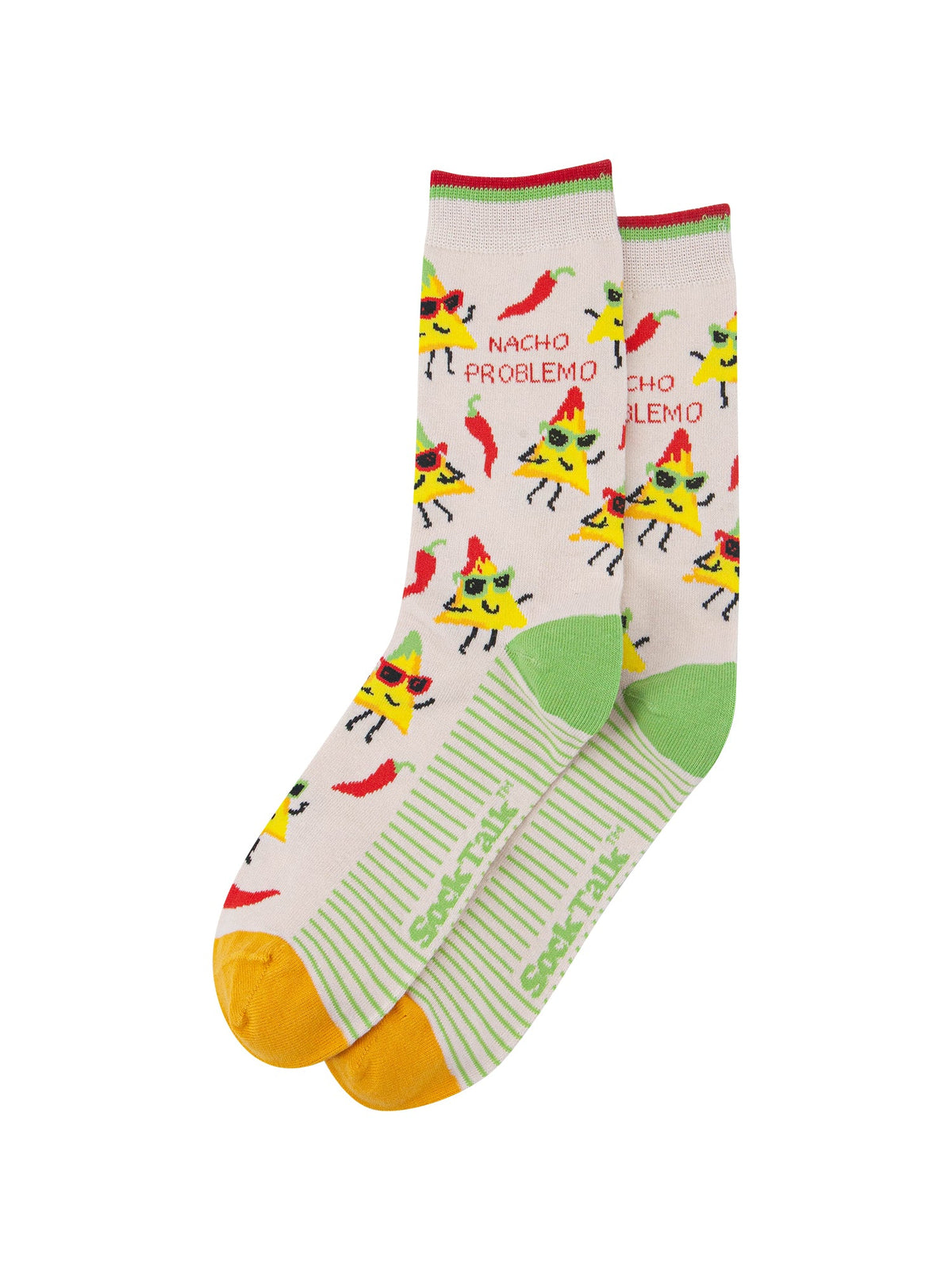 Nacho-Problemo-Combed-Cotton-Socks-in-White-Laid-Flat