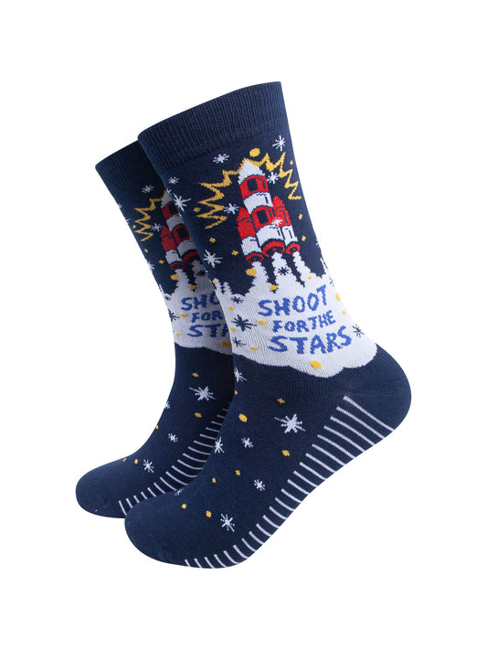 Shoot-For-The-Stars-Combed-Cotton-Socks-in-Navy-Blue-On-Mannequin