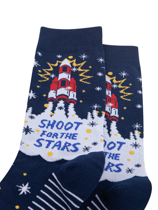 Shoot-For-The-Stars-Combed-Cotton-Socks-in-Navy-Blue-Close-Up
