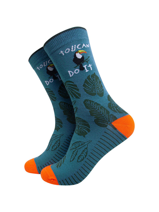 Toucan-Do-It-Combed-Cotton-Socks-in-Teal-Green-On-Mannequin
