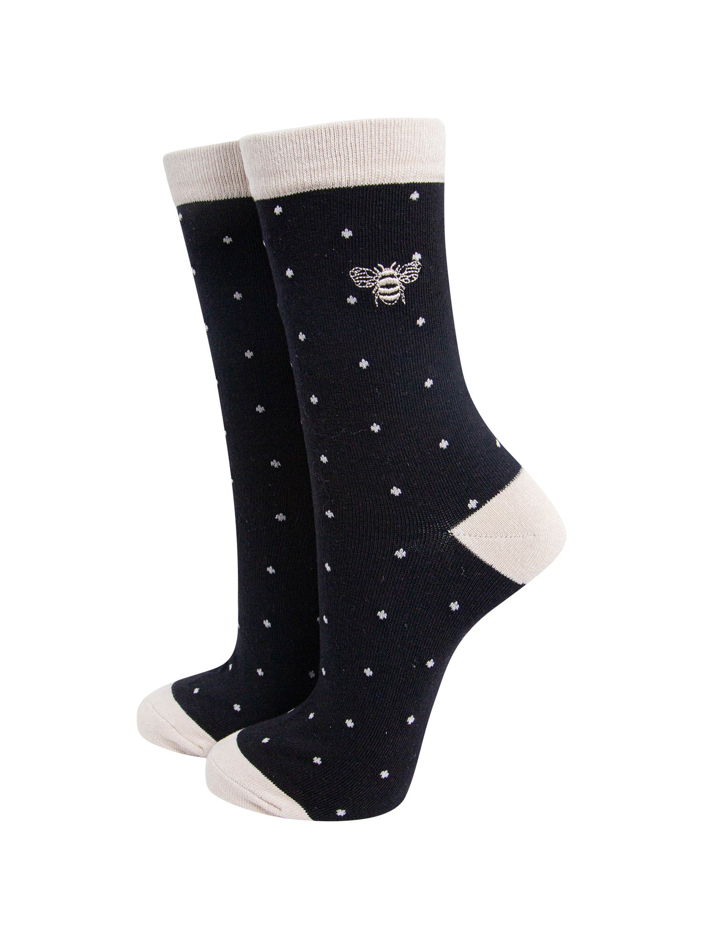 womens-embroidered-ankle-socks-black-polka-dot-bee-cotton