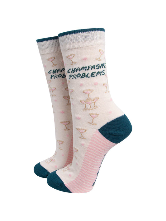 Champagne-Problems-Combed-Cotton-Socks-in-Cream-On-Mannequin