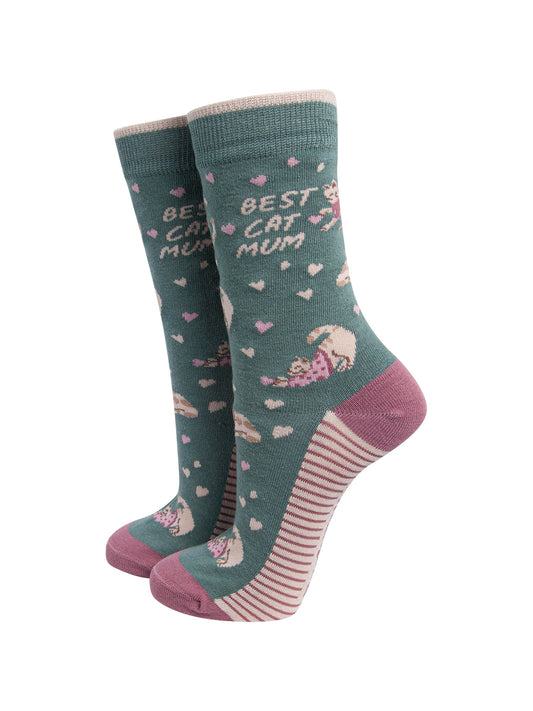 Best-Cat-Mum-Combed-Cotton-Socks-in-Sage-Green-On-Mannequin