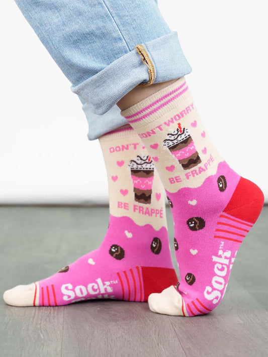 womens-combed-cotton-ankle-socks-pink-cream-be-frappe-funny