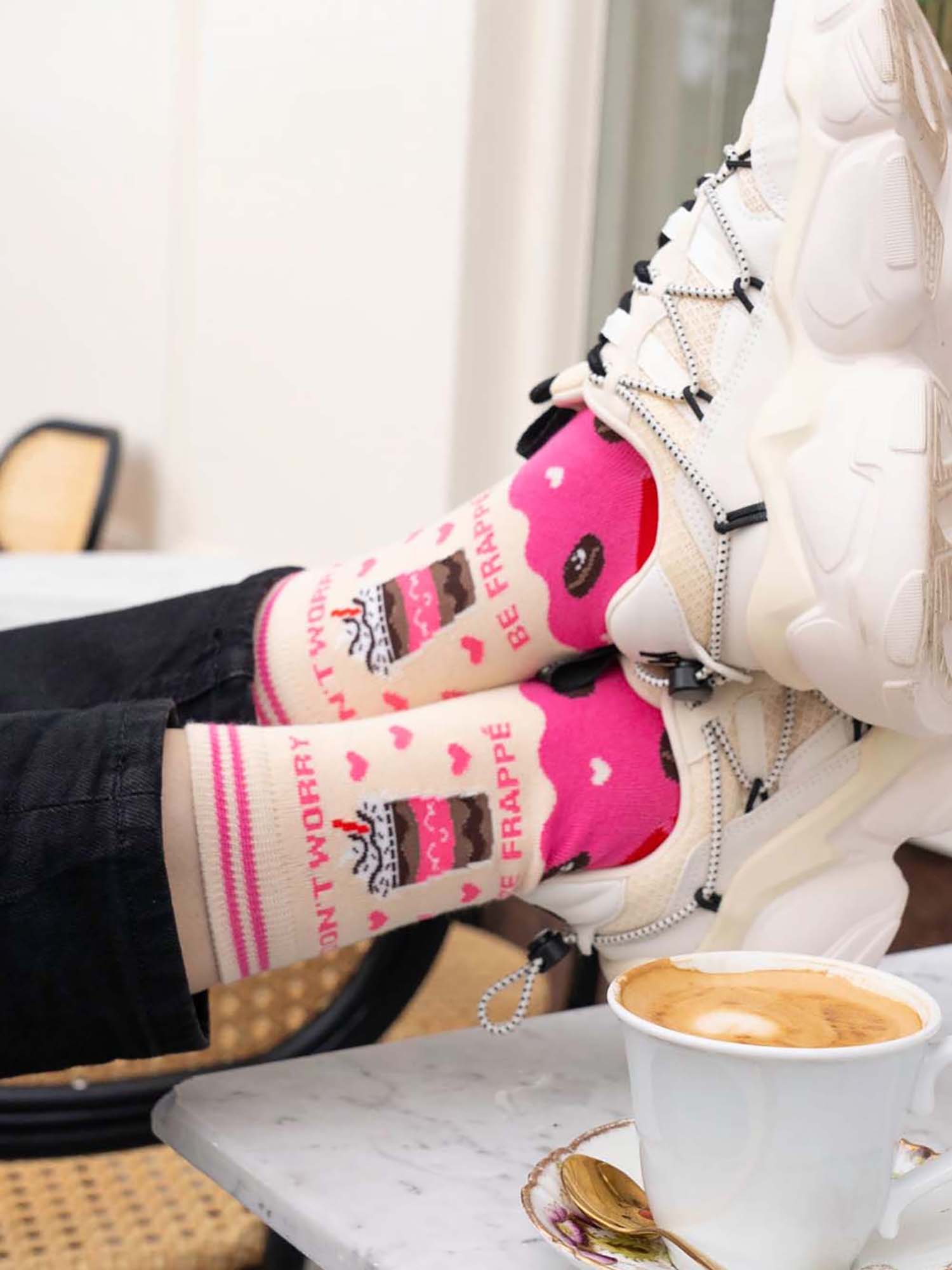 womens-combed-cotton-ankle-socks-pink-cream-be-frappe-funny