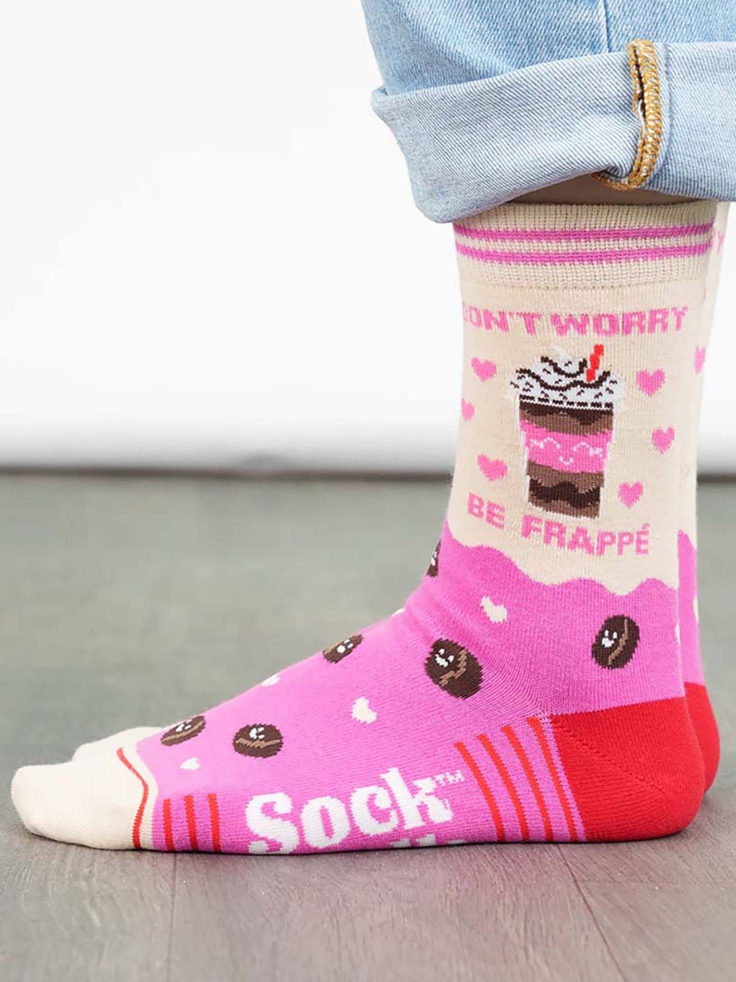 womens-combed-cotton-ankle-socks-pink-cream-be-frappe-funny