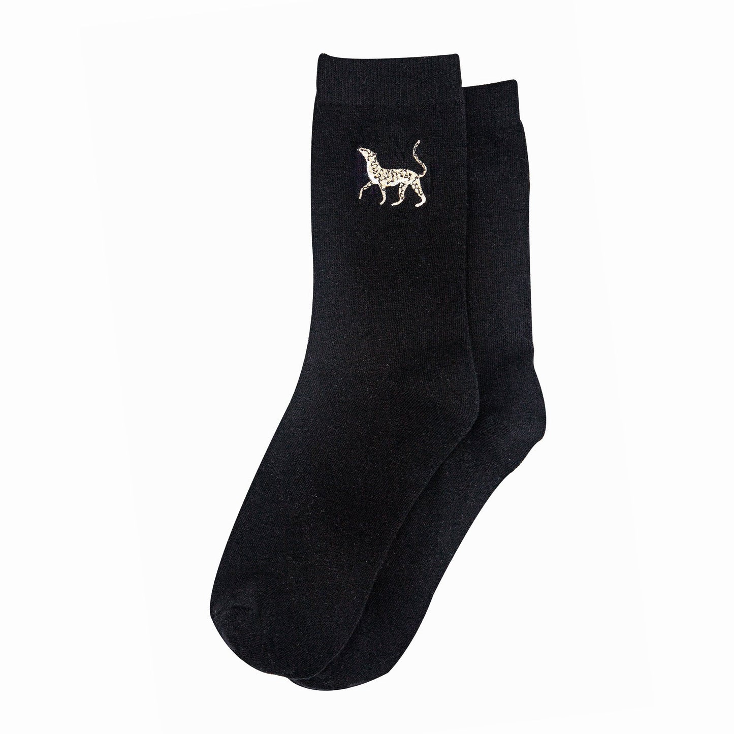 womens-embroidered-ankle-socks-black-cheetah-laying-flat