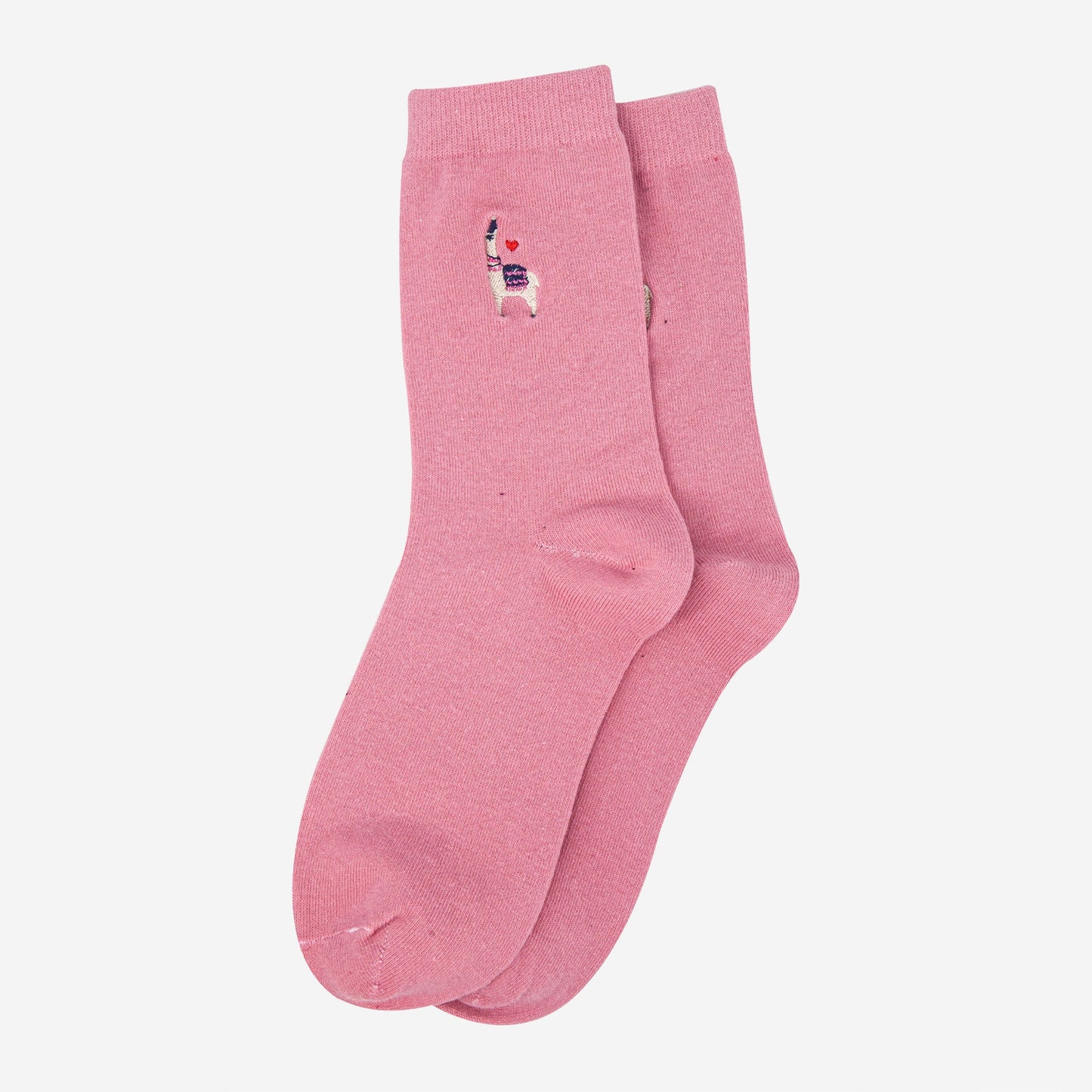 womens-embroidered-ankle-socks-pink-llama-laying-flat