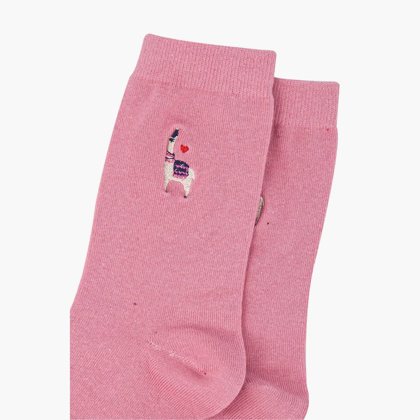 womens-embroidered-ankle-socks-pink-llama-close-up