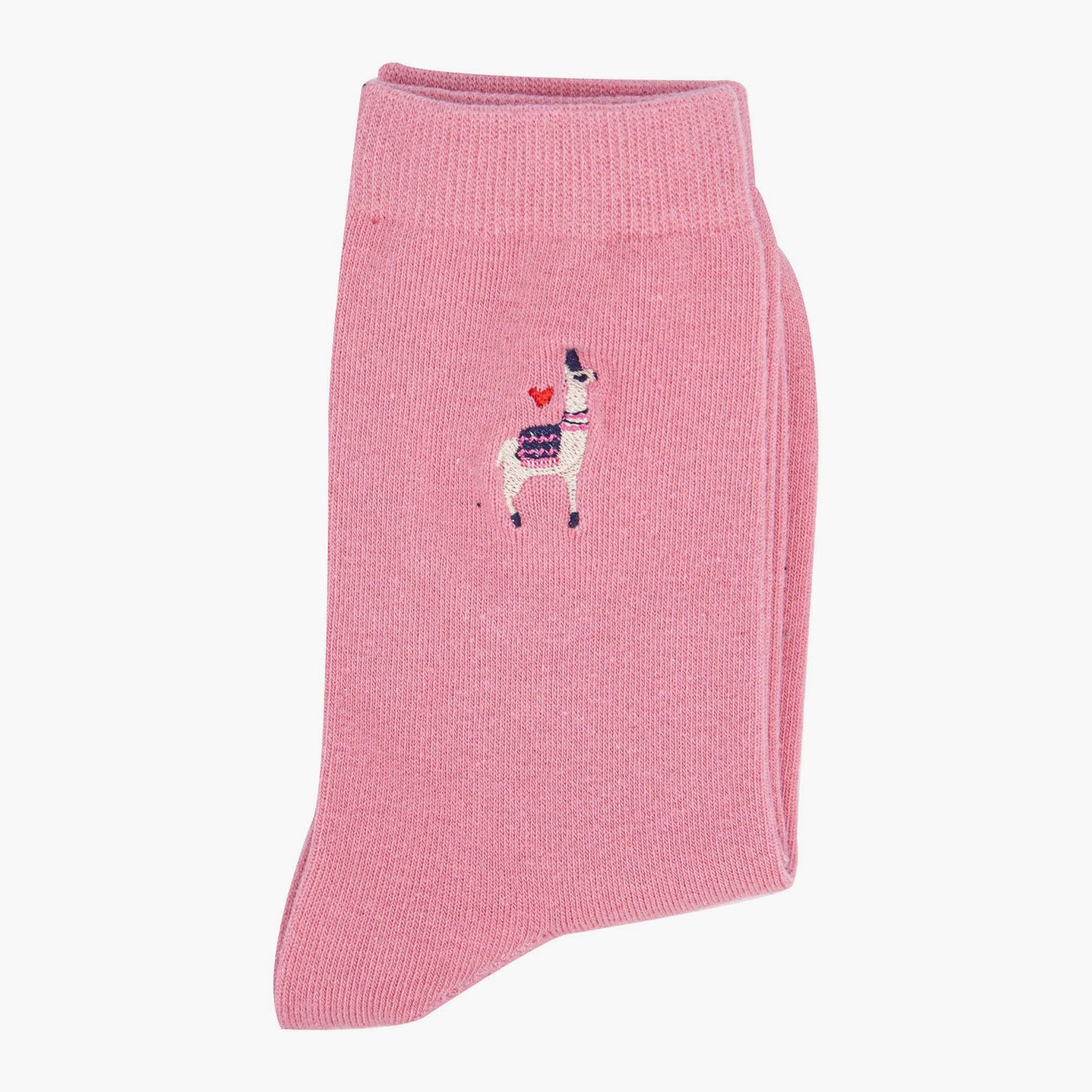 womens-embroidered-ankle-socks-pink-llama-folded