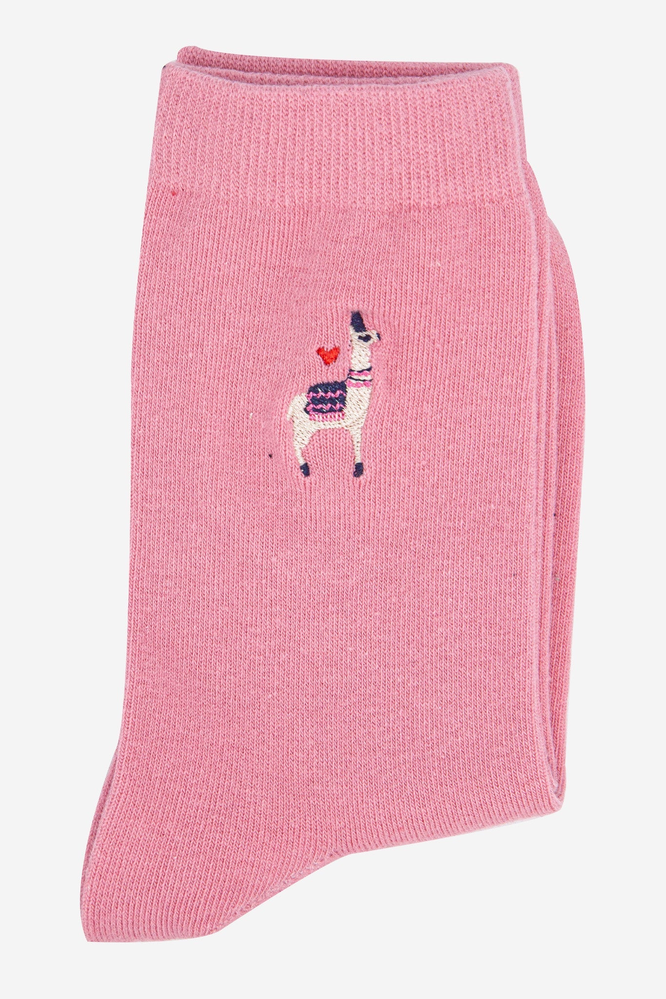 womens-embroidered-ankle-socks-pink-llama-folded