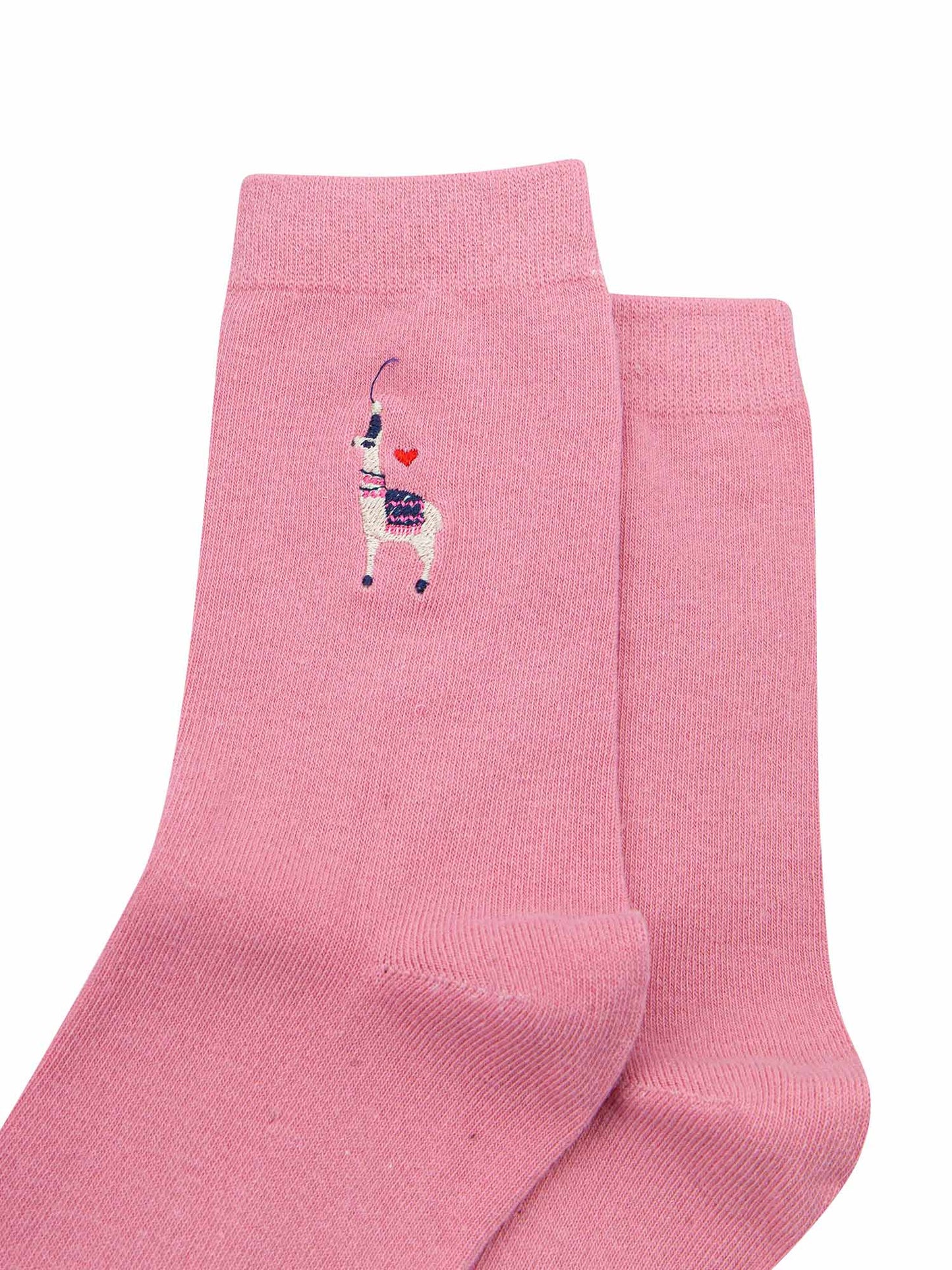 womens-embroidered-ankle-socks-pink-llama-close-up