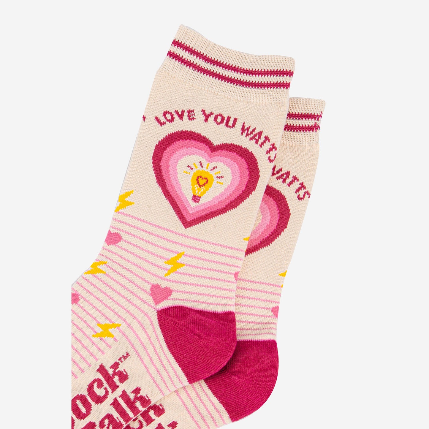 womens-combed-cotton-ankle-socks-cream-pink-love-you-watts-close-up