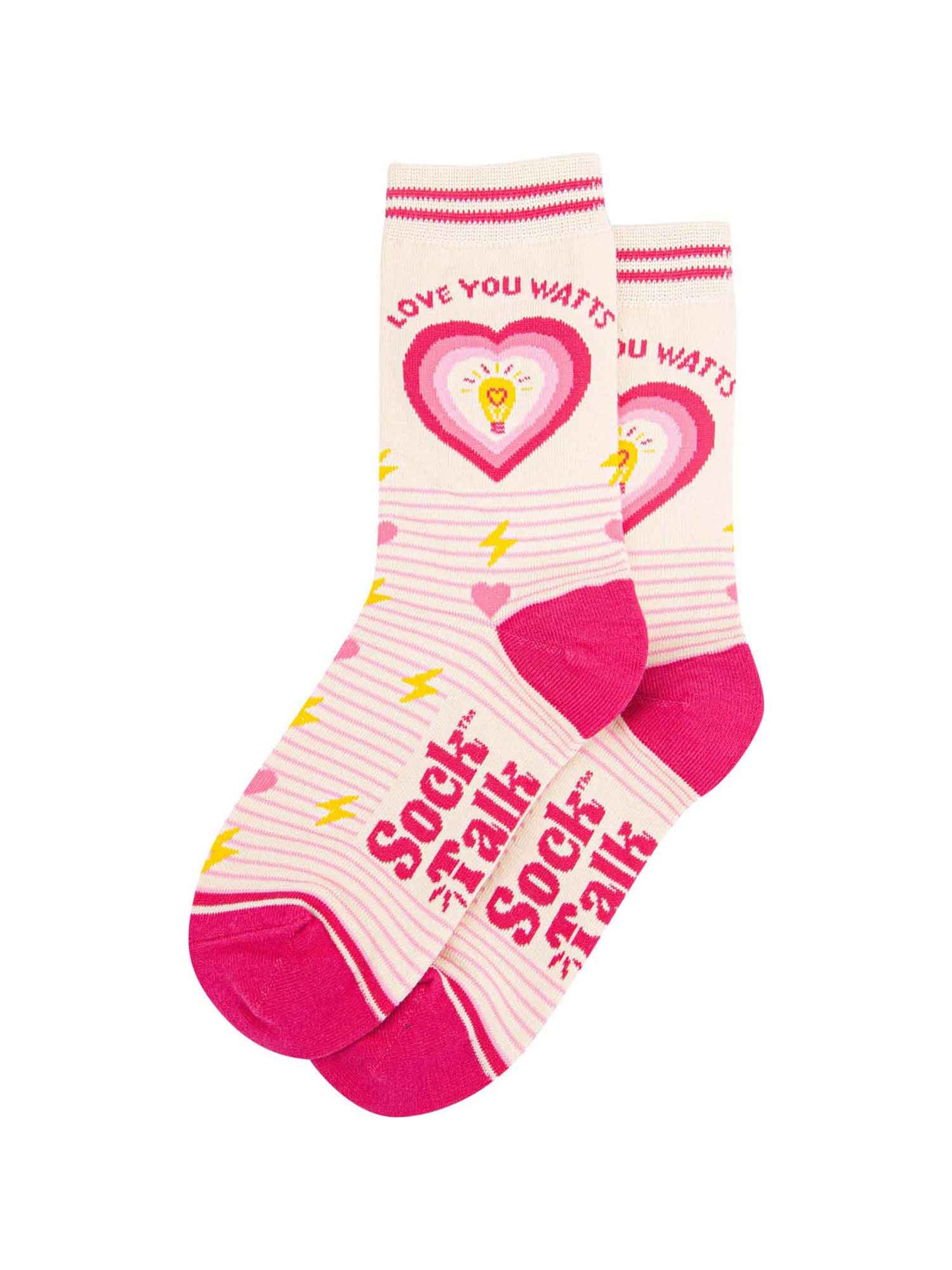 womens-combed-cotton-ankle-socks-cream-pink-love-you-watts-laying-flat