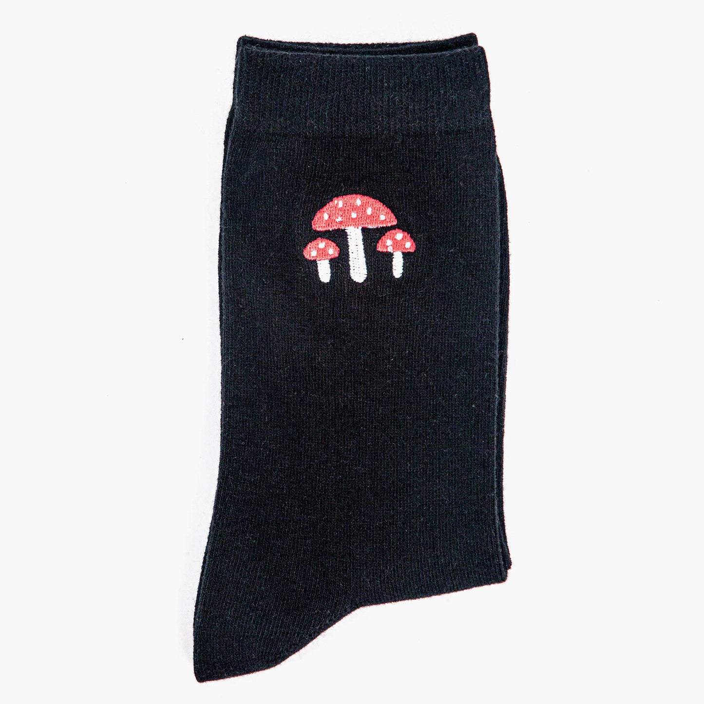 womens-embroidered-ankle-socks-black-toadstools-folded
