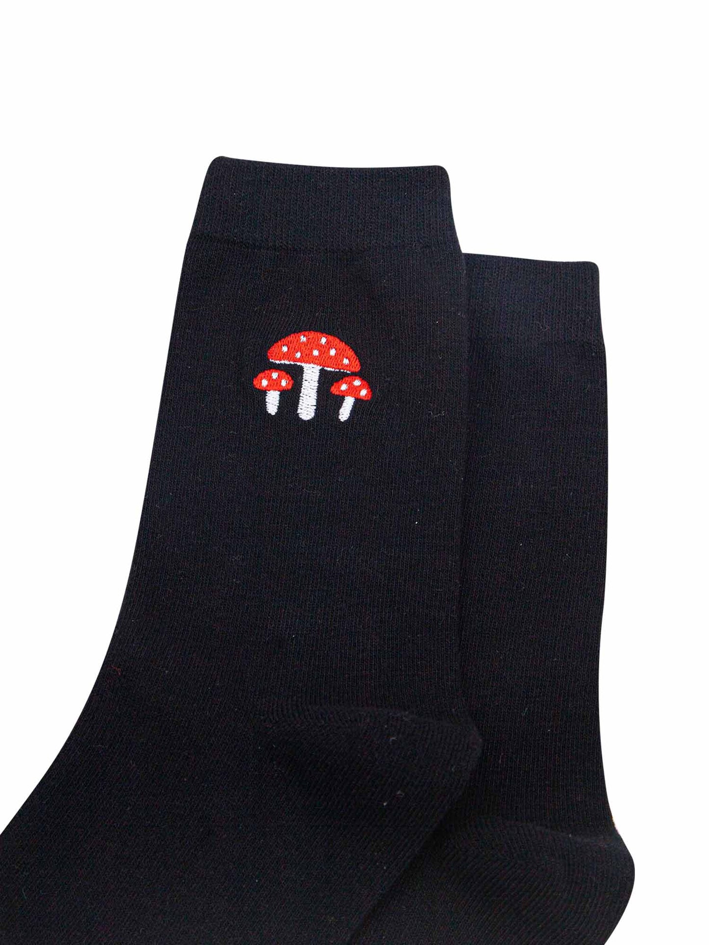 womens-embroidered-ankle-socks-black-toadstools-close-up