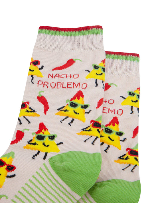 Nacho-Problemo-Combed-Cotton-Socks-in-White-Close-Up
