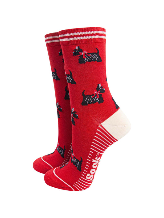 womens-bamboo-socks-red-cream-scottish-terriers-dogs