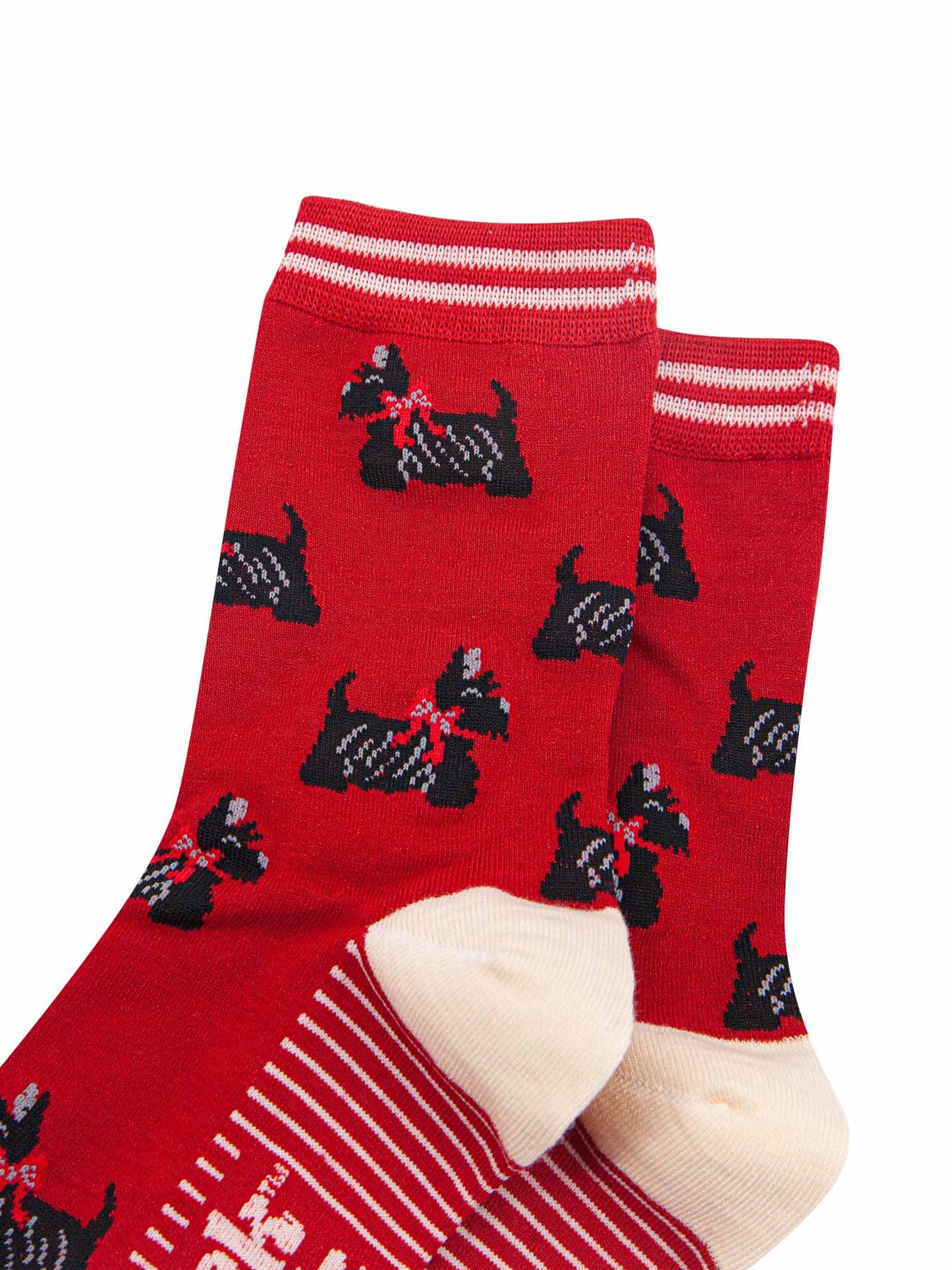womens-bamboo-socks-red-cream-scottish-terriers-close-up