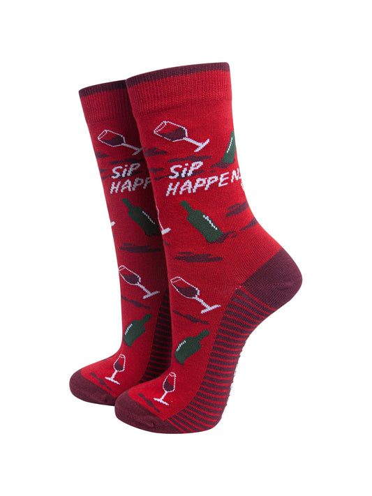 Sip-Happens-Combed-Cotton-Socks-in-Red-On-Mannequin