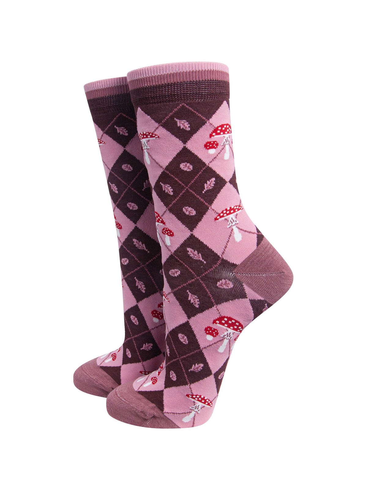 Toadstool-Women's-Bamboo-Socks-in-Burgundy/Pink-On-Mannequin