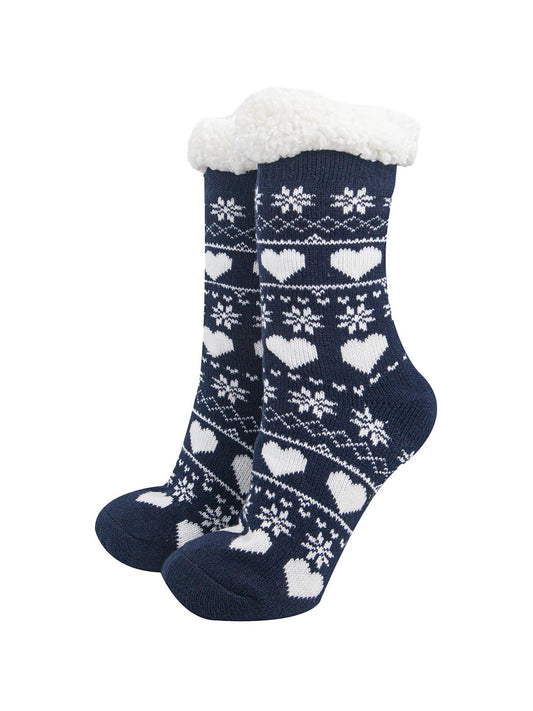 womens-long-slipper-socks-navy-fair-isle-warm-fluffy-lined
