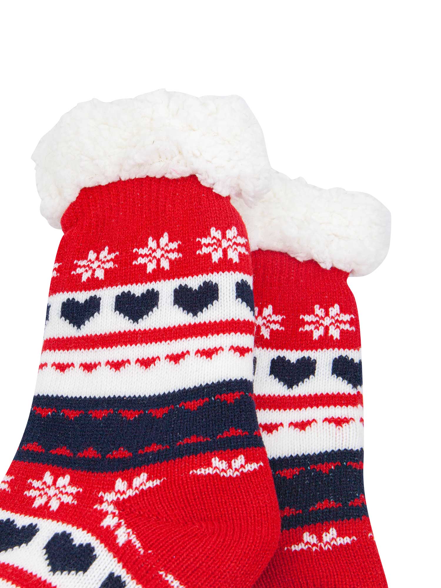 womens-long-slipper-socks-navy-red-fair-isle-close-up-pattern
