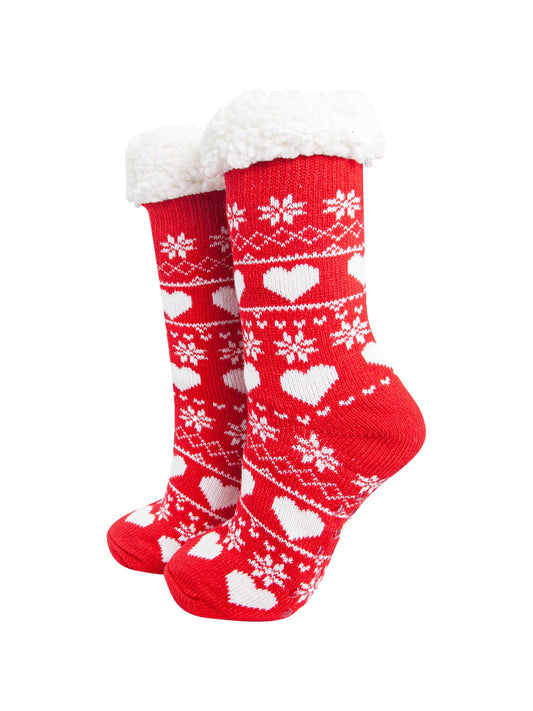 womens-long-slipper-socks-red-fair-isle-warm-fluffy-lined