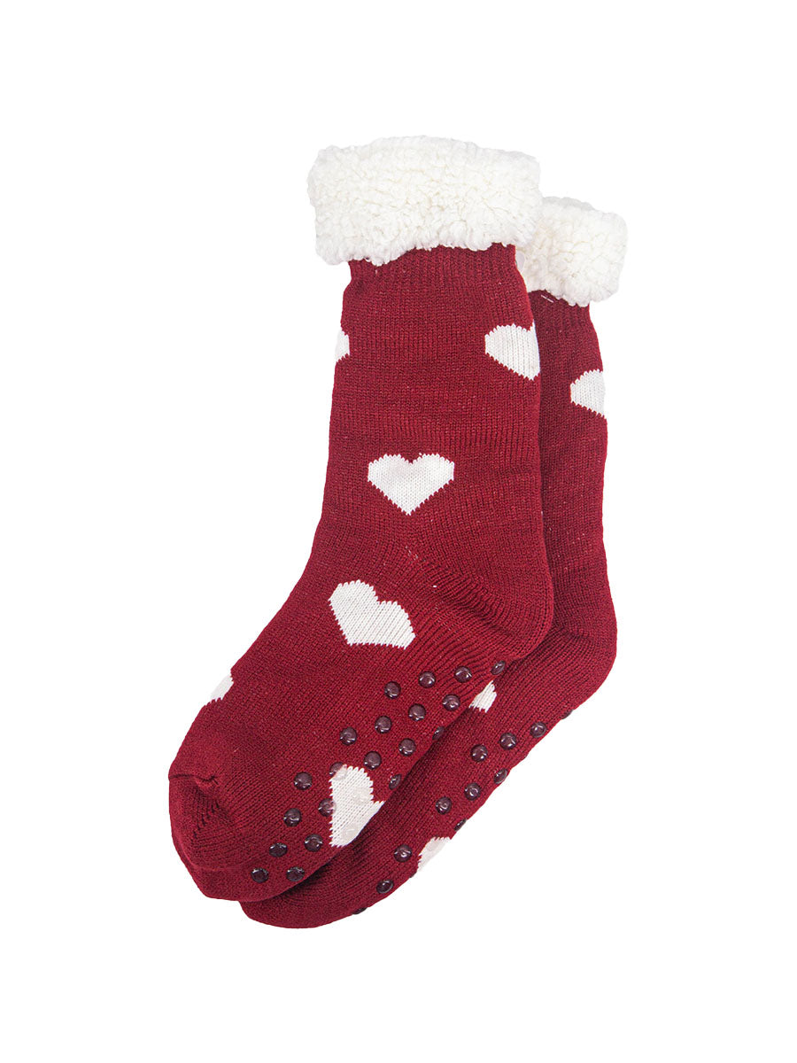 womens-long-slipper-socks-red-heart-laying-flat-grip-soles