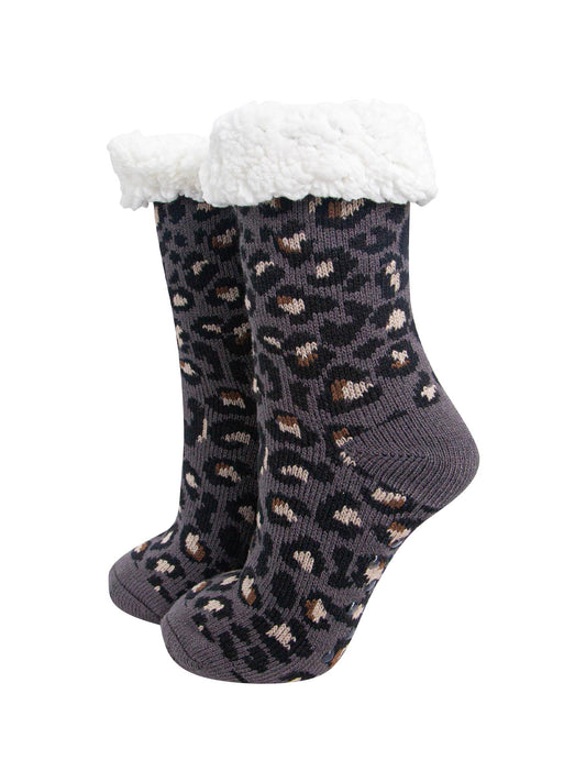 womens-long-slipper-socks-dark-grey-leopard-print-fleecy