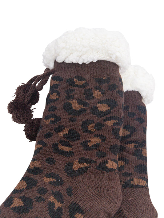 Leopard-Print-Long-Slipper-Socks-in-Brown-On-Mannequin