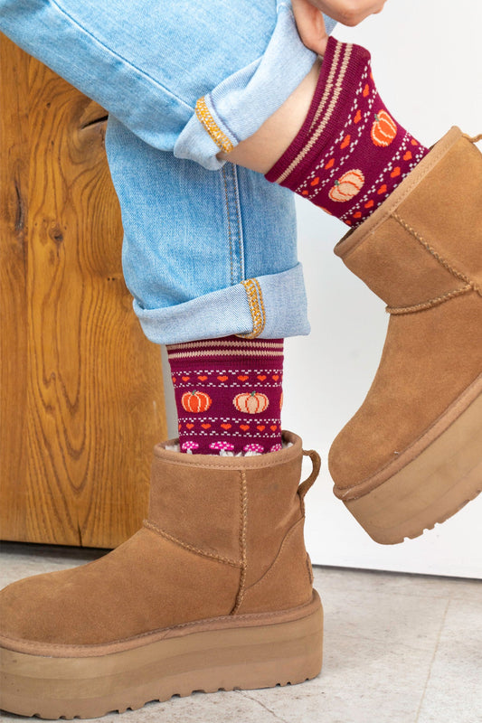 Women's Bamboo Socks - Berry/Orange, Pumpkin and Toadstool