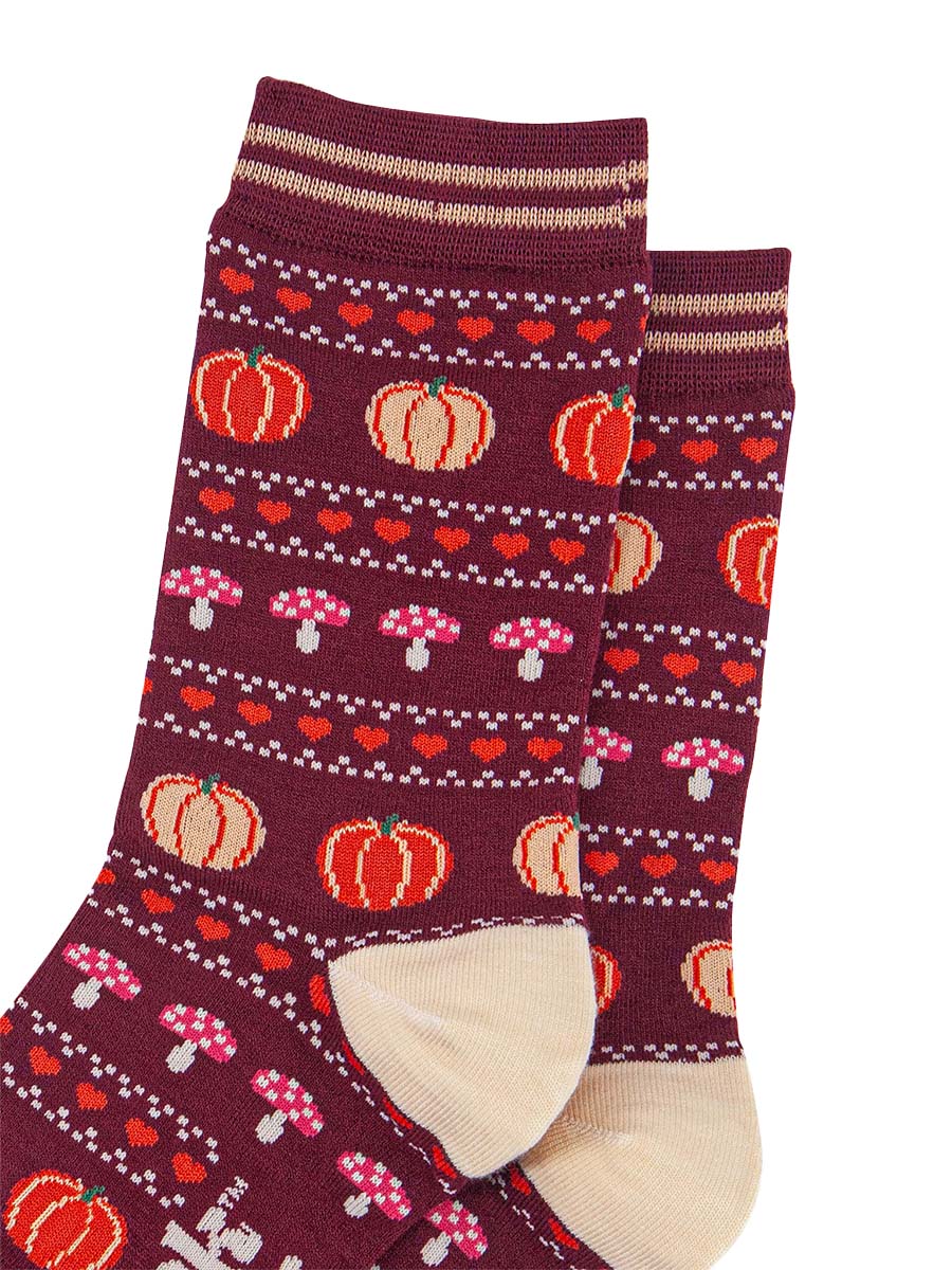 womens-bamboo-socks-berry-orange-pumpkin-and-toadstool-close-up