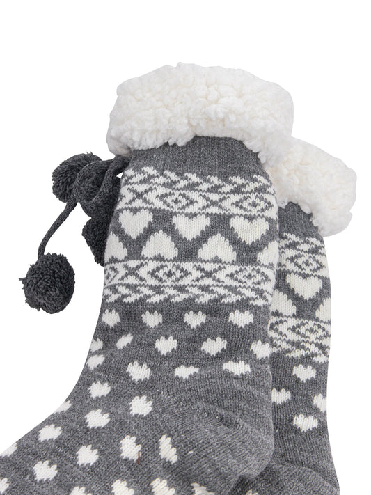 Heart-Long-Slipper-Socks-in-Grey-Marl-Close-Up