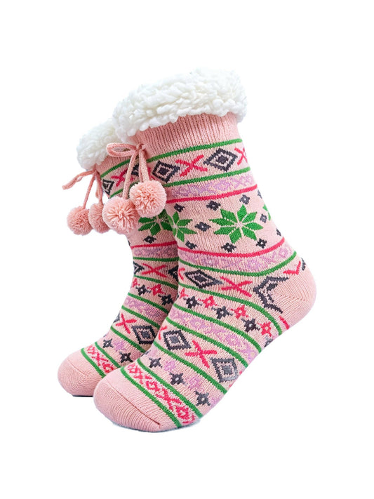 Nordic-Snowflake-Long-Slipper-Socks-in-Soft-Pink/Multi-On-Mannequin