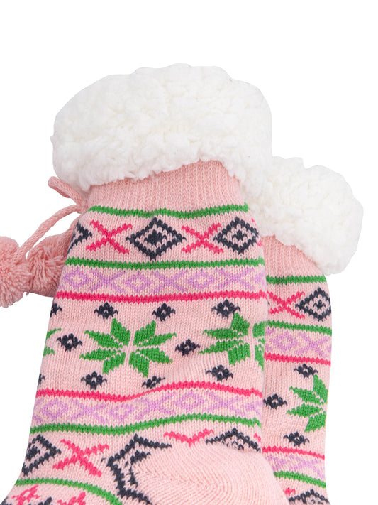 Nordic-Snowflake-Long-Slipper-Socks-in-Soft-Pink/Multi-Close-Up