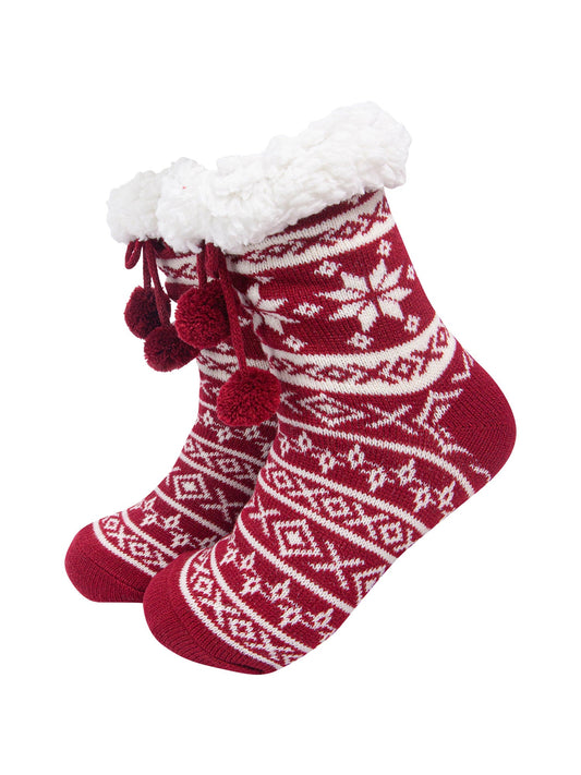 Nordic-Snowflake-Long-Slipper-Socks-in-Red-On-Mannequin