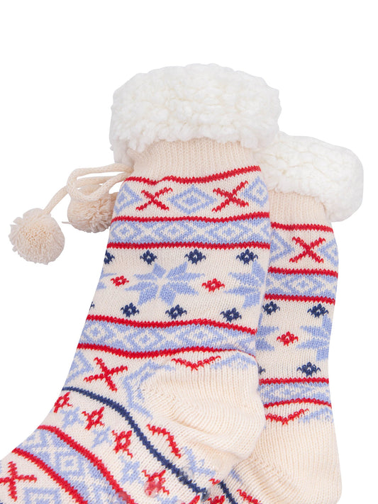 Nordic-Snowflake-Long-Slipper-Socks-in-White/Icy-Blue-Close-Up