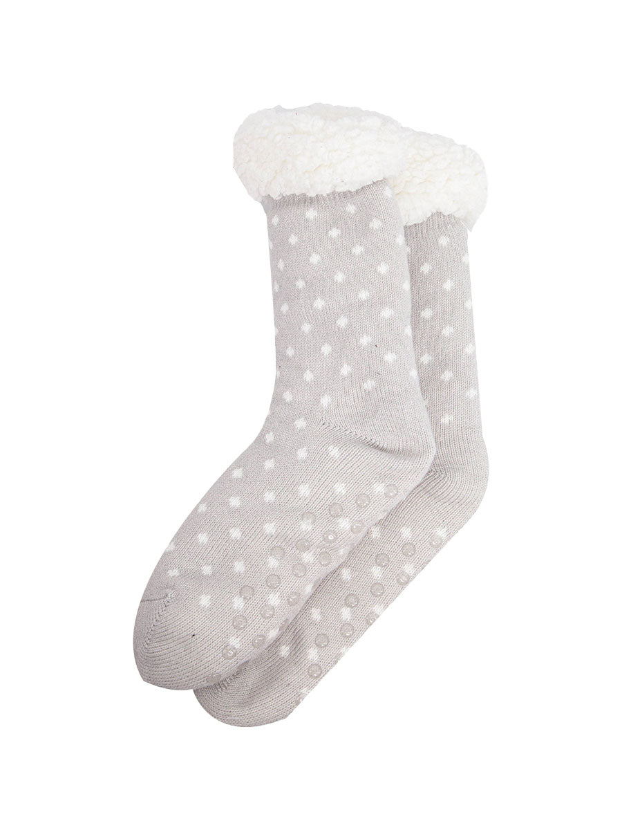 womens-long-slipper-socks-light-grey-spot-laying-flat