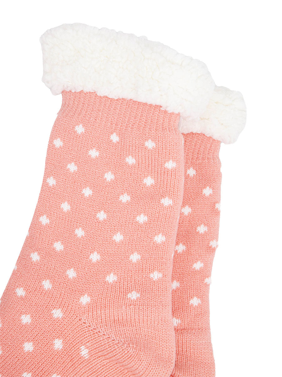 womens-long-slipper-socks-pink-spot-close-up-fleece-cuffs
