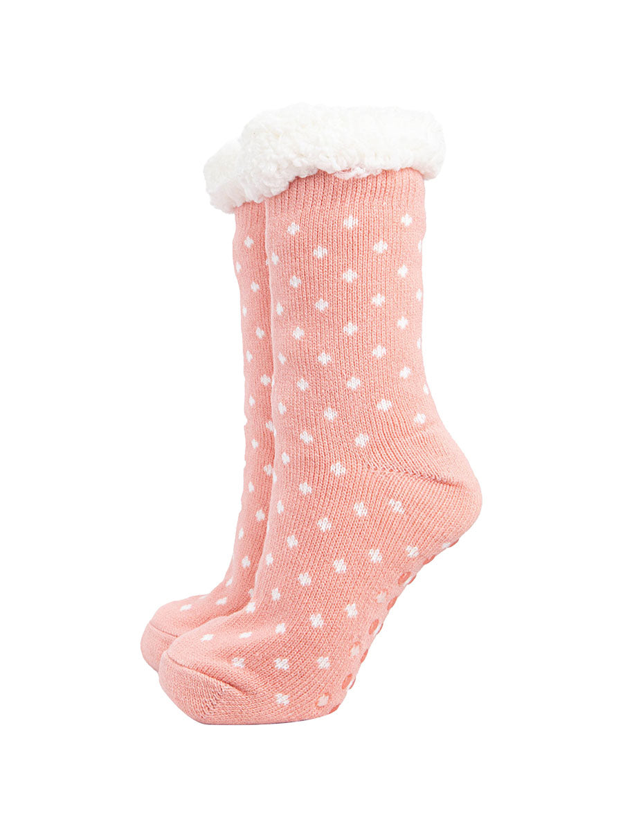 womens-long-slipper-socks-pink-spot-warm-fleecy
